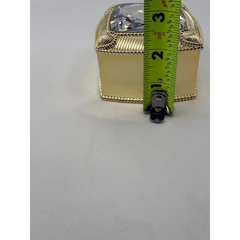 Judith Ripka Gold Tone Trinket Box Large Emerald Cut Crystal Top QVC 2014
